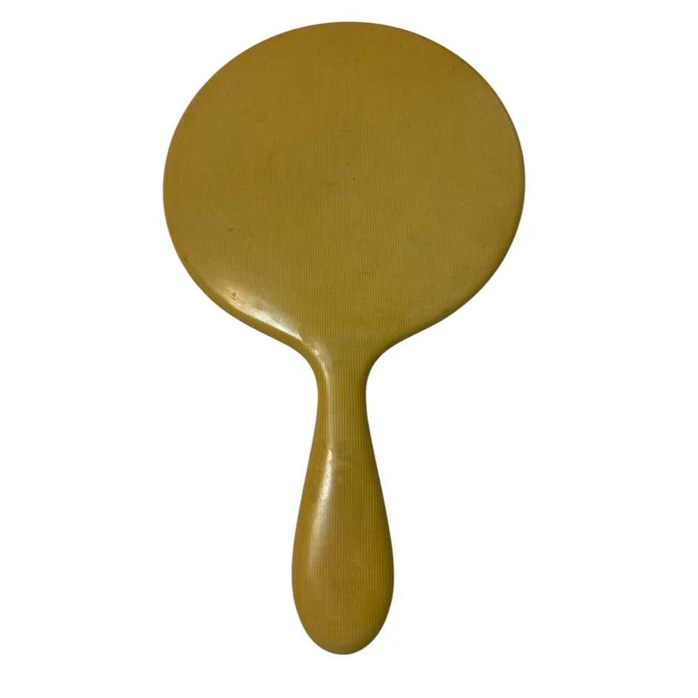 Vintage Beveled Hand Mirror Vanity Butterscotch Art Deco Style 11